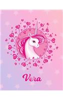 Vera: Unicorn Large Blank Primary Sketchbook Paper - Pink Purple Magical Horse Personalized Letter V Initial Custom First Name Cover - Drawing Sketch Book