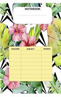 Notebook: Pretty Flower Design with Class Schedule Reminder on Front Cover