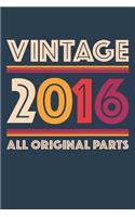 Vintage 2016 Notebook 'All Original Parts' - 3 Years Old Birthday Planner - Retro Journal for Boys and Girls - 3rd Birthday Gift