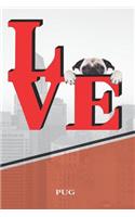 Pug: Love Park Writing Journal Notebook Book Is 120 Pages 6x9