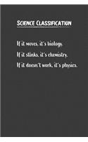 Science Classification If it moves its biology. If it stinks, its chemistry. If it doesnt work, its physics.