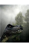 Dinosaur In Forest Composition Book: 8.5 x 11 Wide Ruled Line Paper 200 pages (100 sheets)
