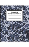 Unruled Composition Notebook: Camouflage (Blue), 7.5" x 9.25", Unruled Notebook, 100 Pages, Professional Binding