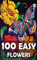 100 Easy Flowers Adult Coloring Book