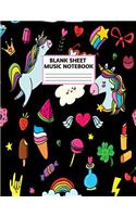 Blank Sheet Music Notebook: Cute Unicorn Matte Cover Design with 110 Pages White Paper Interior for Musician Students and Professionals Playing Piano, Ukelele, Mandolin and oth