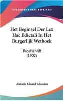 Het Beginsel Der Lex Hac Edictali in Het Burgerlijk Wetboek