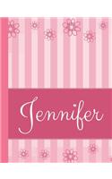 Jennifer: Personalized Name College Ruled Notebook Pink Lines and Flowers