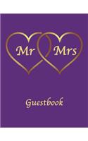 Mr & Mrs Guestbook: Wedding Guestbook. Soft cover, Purple with Gold Hearts, 110 pages 8.5x11