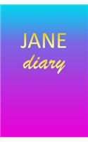 Jane: Journal Diary - Personalized First Name Personal Writing - Letter J Blue Purple Pink Gold Effect Cover - Daily Diaries for Journalists & Writers - J