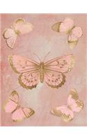 Pink and Gold Butterflies Composition Notebook: College Ruled, 7.44 X 9.69 Watercolor Butterfly Species Pink Peach Gold French Writing