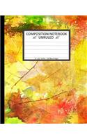 Unruled Composition Notebook: Unruled Composition Notebook 8" x 10". 120 Pages. Beautiful Watercolor Ground With Autumn Leaves Background Pattern.