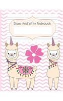 Draw And Write Notebook: Pink Llamas Story Paper Notebook For Kids, Story Space & Dotted Mid-Line Notebook, Black & White Blank Handwriting & Sketch Notebook For Primary, Ki