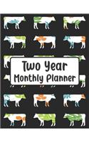 Two Year Monthly Planner: Floral Cow - 24 Month Calendar Schedule Agenda Organizer with Notes, Address Log & Password