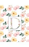 D: Pretty Monogram Initial Letter D Lined Notebook for Women and Girls to Write In - Pink & Coral Floral Design