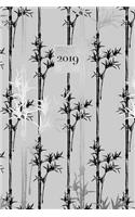 2019: A5 Diary Weekly Planner Journal Wo2p Week on 2 Pages Vertical Layout Silver & Grey Bamboo Pattern