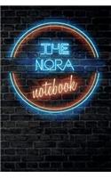 The NORA Notebook: Vintage Blank Ruled Personalized & Custom Neon Sign Name Dotted Notebook Journal for Girls & Women. Wall Background. Funny Desk Accessories. Retro B