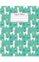 Composition Notebook Wide Ruled 110 Pages: Cute Llamas Cactus Elementary Journal Writing Notebook for Kids, Girls, and Teens in Teal and Pink