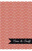 Notes & Stuff - Lined Notebook with Red Chevron Pattern Cover