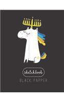 Black Paper SketchBook: Funny Jewish Unicorn Menorah Kids Girl Hanukkah Large Modern Designed Kawaii Unicorn Black Pages Sketch Book for Drawing Sketching for Gel Pen Paper