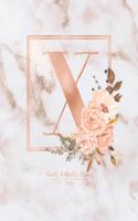 Weekly & Monthly Planner 2020 X: Pink Marble Rose Gold Monogram Letter X with Pink Flowers (7.5 x 9.25 in) Horizontal at a glance Personalized Planner for Women Moms Girls and Schoo