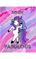 Unicorn Notebook - Born Fabulous: Unicorn Blank Notebook with Rainbow Lines