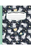Primary Composition Notebook Story Paper: Picture Space And Dashed Midline - Grades K-2 School Exercise Book - 120 Story Pages - Starry Galaxy - Green(1 Cats in Outer Space Journal)