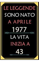 Le Leggende Sono Nato A Aprile 1977 La Vita Inizia A 43: taccuino con un cuore in quarta di copertina: Regali personalizzati, Regalo per donna, uomo 43 anni