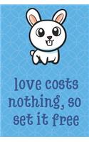 Love Costs Nothing So Set It Free: White Bunny Rabbit Animal Funny Cute And Colorful Journal Notebook For Girls and Boys of All Ages. Great Gag Gift or Surprise Present for School, Bi