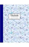 Notebook Wide Ruled 8.5" x 11" in / 21.59 x 27.94 cm: Composition Book, Blue and Purple Wave Swirls Cover, C857