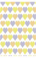 Stitched hearts in violet yellow and orange