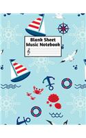 Blank Sheet Music Notebook: Easy Blank Staff Manuscript Book Large 8.5 X 11 Inches Musician Paper Wide 12 Staves Per Page for Piano, Flute, Violin, Guitar, Trumpet, Drums, Cell