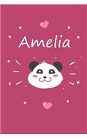 Amelia: A cute personalized panda notebook/ diary for girls and women, with 100 lined pages in 6x9 inch format. Personal Diary Personalized Journal Customiz