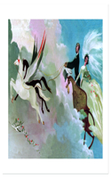 Wedding Couple in Flying Chariot Wedding Greeting Card