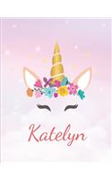 Katelyn: Personalized Unicorn Sketchbook For Girls With Pink Name - Girls Customized Personal journal/ blank book - 8.5x11 110 Pages Doodle Sketch Create- cu