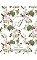 2020 Weekly Planner - Red Headed Hummingbirds - Personalized Letter I - 14 Month Large Print