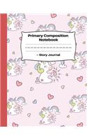 Primary Composition Notebook Story Journal: Grades K-2: Pink Heart Unicorn Handwriting Paper Dotted Middle Line: Kindergarten Composition Notebook for Girls and Women