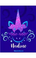 Nadine Sketchbook: Pink Unicorn Personalized First Name Sketch Book for Drawing, Sketching, Journaling, Doodling and Making Notes. Cute and Trendy, Fun and Fantasy Blu