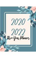 2020-2022 Three Year Planner: Blue Floral, 36 Months Appointment Calendar, Agenda Schedule Organizer Logbook, Business Planners and Journal With Holidays and inspirational Quotes