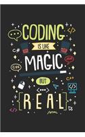 Coding Is Like Magic But Real: 120 Pages I 6x9 I Cornell Notes