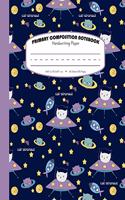 Primary Composition Notebook Handwriting Paper: Dashed Midline - School Exercise Book For Writing Lessons - 120 Lined Pages - Cat-stronaut - Purple(10 Cats in Outer Space Journal)