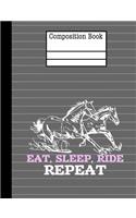 Horses - Eat Sleep Ride Repeat Composition Notebook - 4x4 Quad Ruled: 7.44 x 9.69 - 200 Pages - Graph Paper - School Student Teacher Office