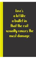 Love's a lot like a bullet in that the exit usually causes the most damage.