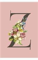 Z: Pink Monogram Z Initial Flower Journal For Women And Girls, Botanical Flower Floral Decor, 6 x 9 Journal Notebook Diary For Writing Monogrammed Note