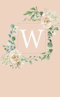 W: White Roses and Peonies Monogram Sketchbook - 110 Sketchbook Pages (6 x 9) - Floral Watercolor Monogram Sketch Notebook - Personalized Initial Lette