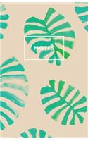 Notes: Teal Monstera on Cream Tropical Palm Beach Paperback Journal / Diary / Notebook with 100 Lined, Cream-colored Pages for Writing Notes and Hand-Paint