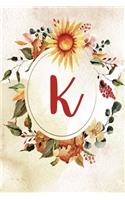 Notebook 6"x9", Letter K, Orange Green Floral Design: (11 Letter/Initial K - Orange Green Floral Design Notebook 6"x9" Alphabet)