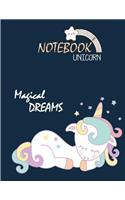 Notebook unicorn: Unicorn on dark blue cover and Lined pages (magical dreams), Extra large (8.5 x 11) inches, 110 pages, White paper