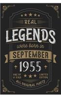 Real Legends were born in September 1955: Vintage Birthday Notebook - Great Individual Gift for Writing Notes, Scribble and Reminders lined 6x9 Inch 100 Pages