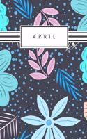 April: Personalized blue flowers sketchbook with name: 120 Pages