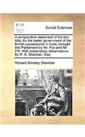 A Comparative Statement of the Two Bills, for the Better Government of the British Possessions in India, Brought Into Parliament by Mr. Fox and Mr. Pitt. with Explanatory Observations. by R. B. Sheridan, Esq.
